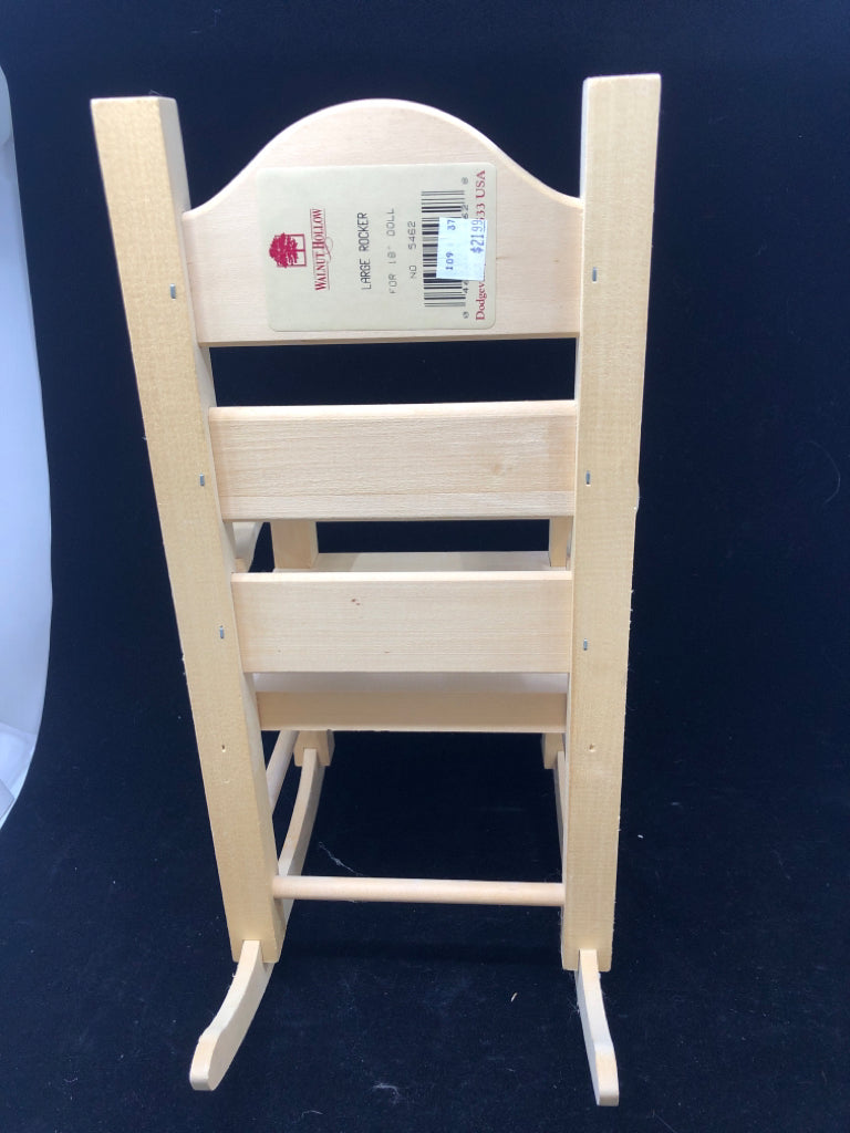 DOLL BLONDE WOOD ROCKING CHAIR- WALNUT HOLLOW.
