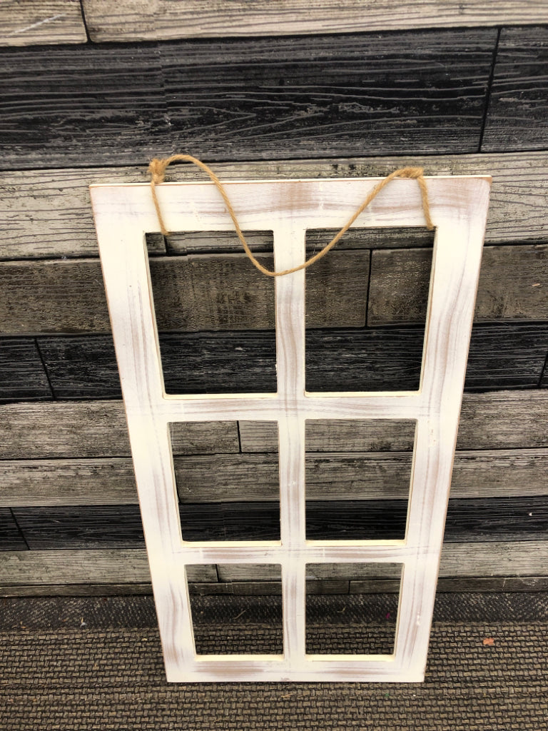 WOODEN WINDOW PANE WALL HANGING.