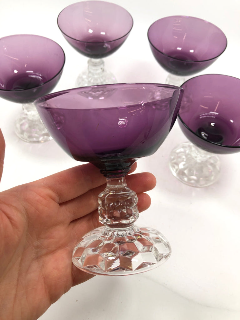 5 PURPLE SHERBET GLASSES.