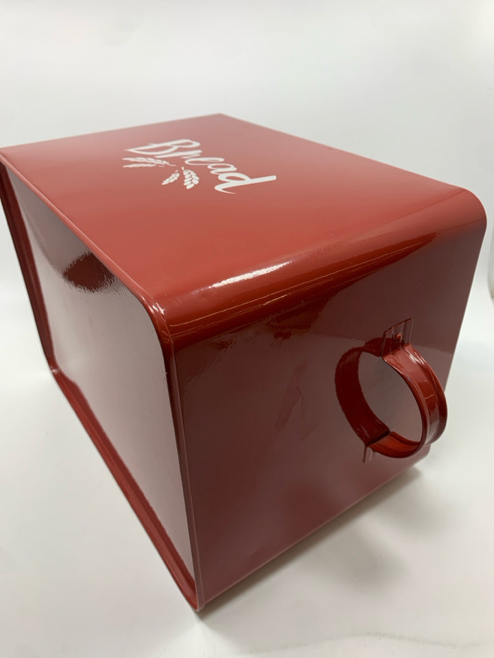 RED METAL BREAD BIN.