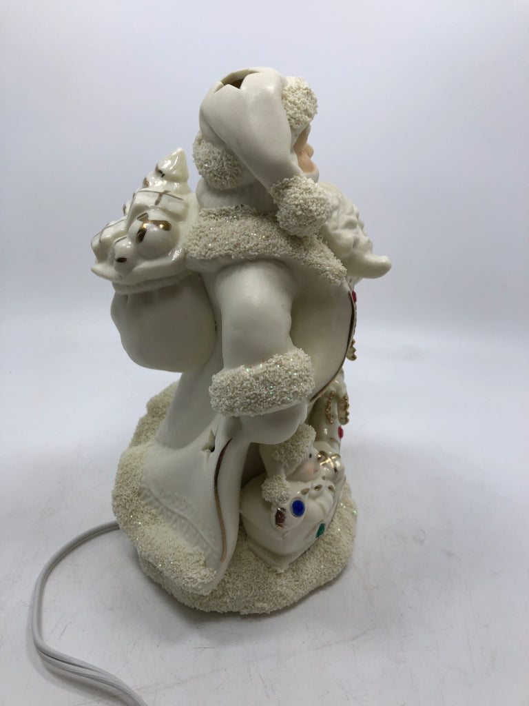 IVORY LIGHT UP SANTA W/ SNOWMAN/REINDEER JEWELED BOTTOM LIGHT.