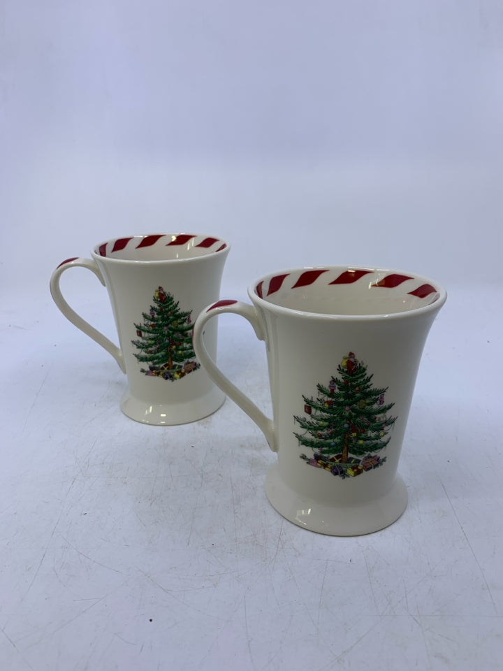 2 SPODE CHRISTMAS TREE FOOTED MUGS.