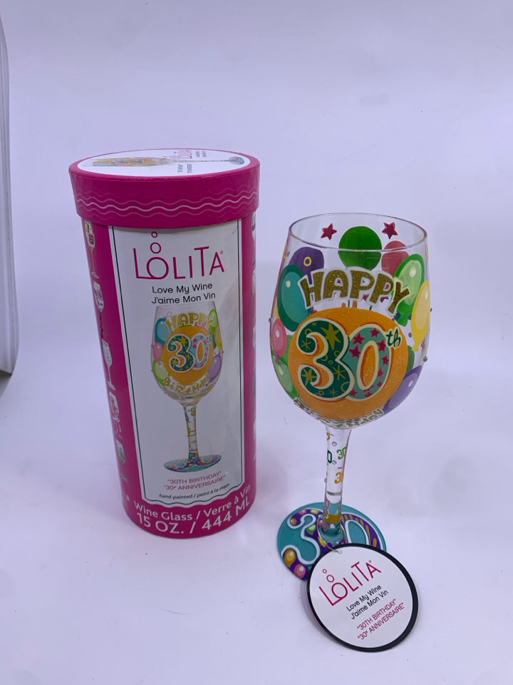 LOLITA 30TH BDAY WINE GLASS W/BOX.