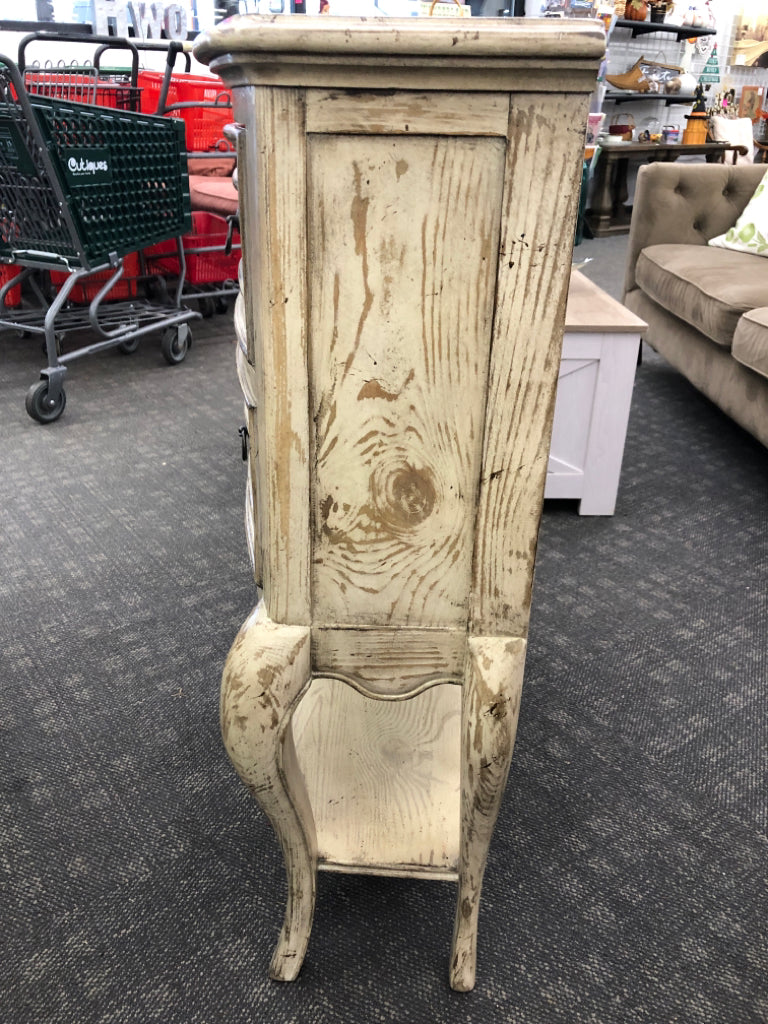 RUSTIC OFF WHITE 2 DRAWER CONSOLE TABLE W/ LOW SHELF.
