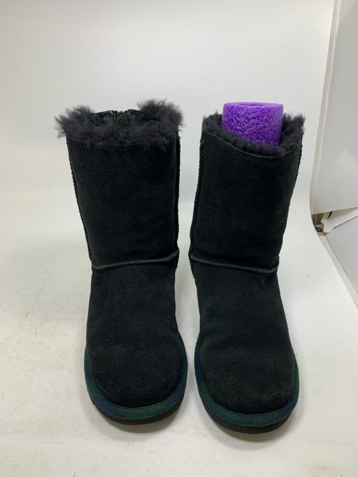 UGG Black Classic Short Rock Zip Up Boots W/ Plaid Trim