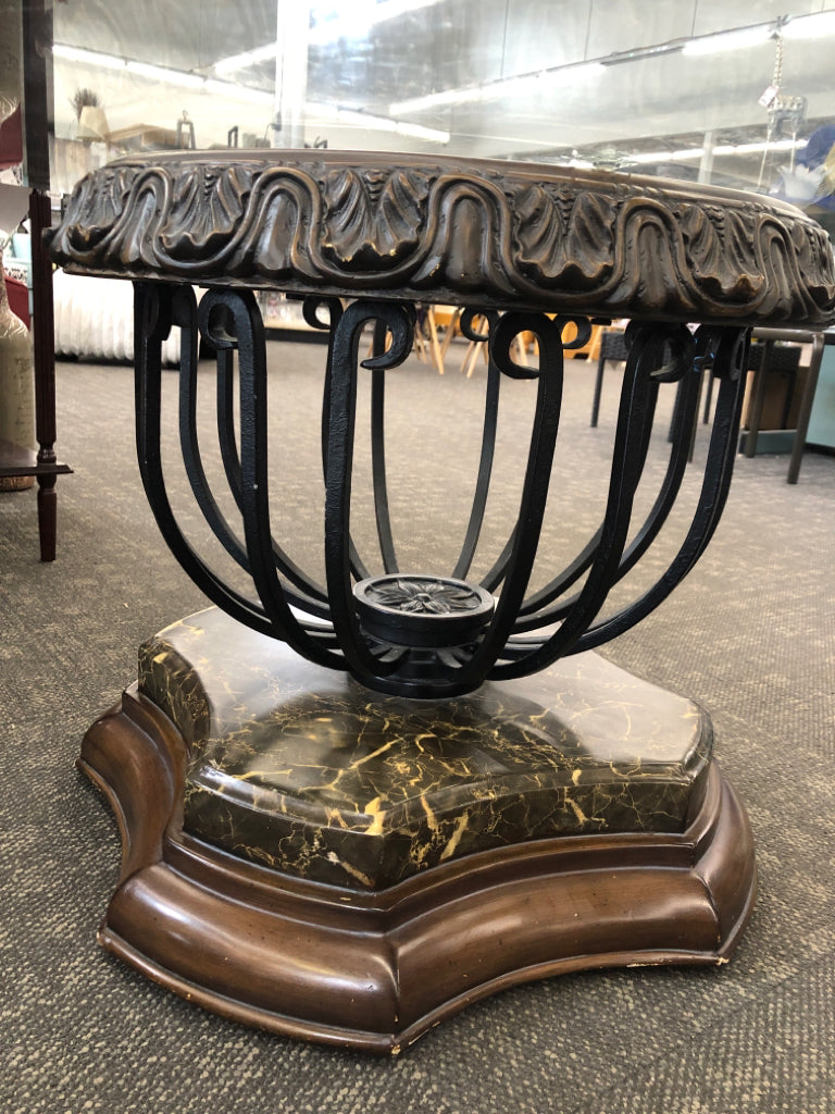 MARBLE CAGE-STYLE GLASS-TOP COFFEE TABLE.