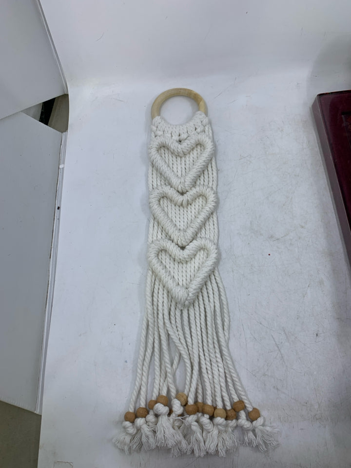 WHITE MACRAME W/ HEARTS.
