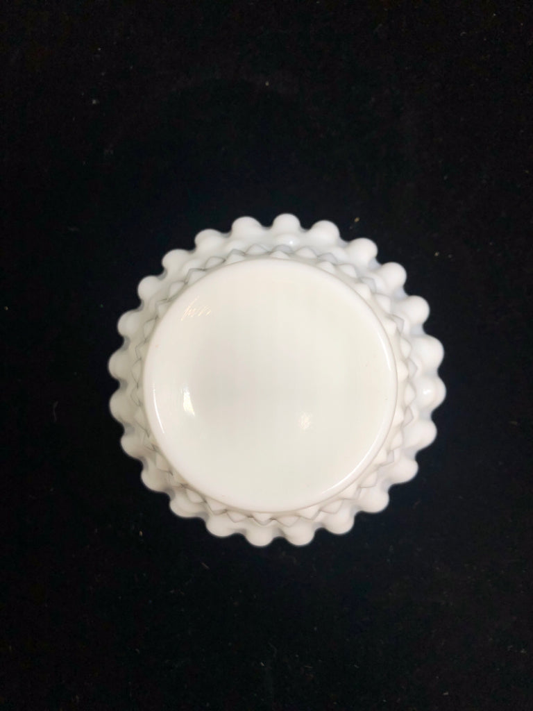 VTG HOBNAIL MILK GLASS CANDY DISH.