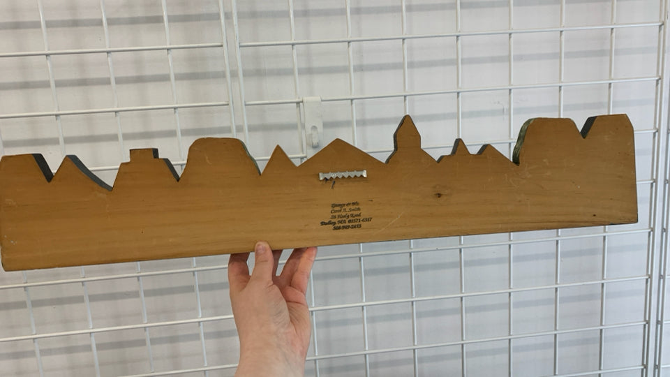 PRIMITIVE HAND PAINTED STORE FRONTS WALL HANGING.