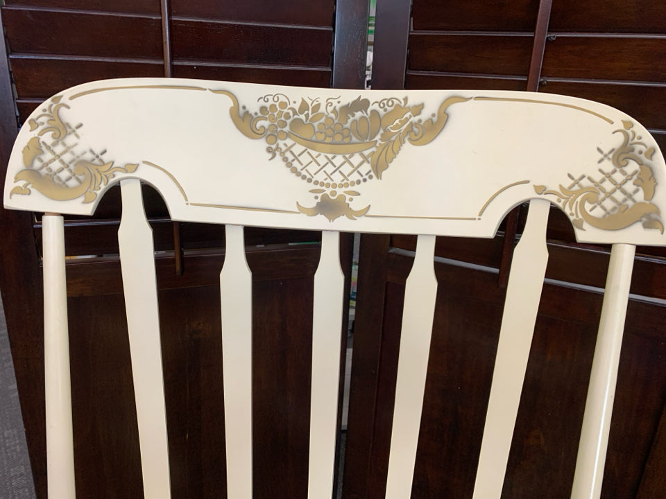 VTG CREME W/GOLD ACCENT ROCKING CHAIR.