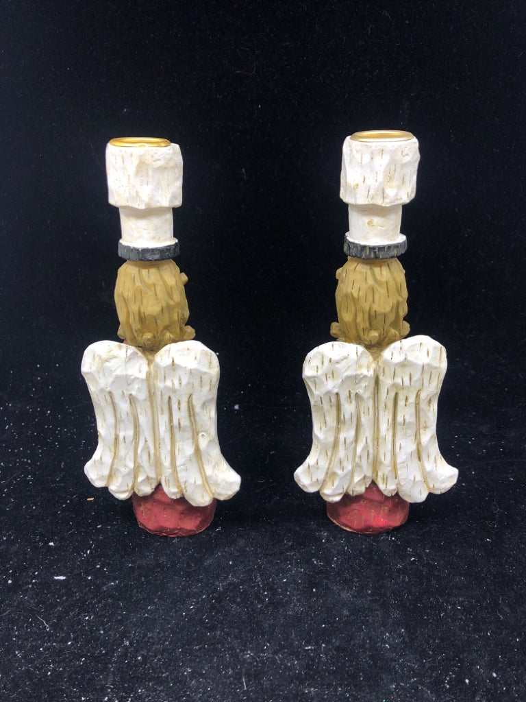 2 RESIN CARVED ANGEL TAPER CANDLE HOLDER.