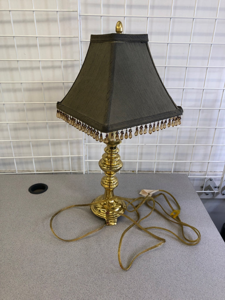 BEADED LAMP WITH GOLD BASE.