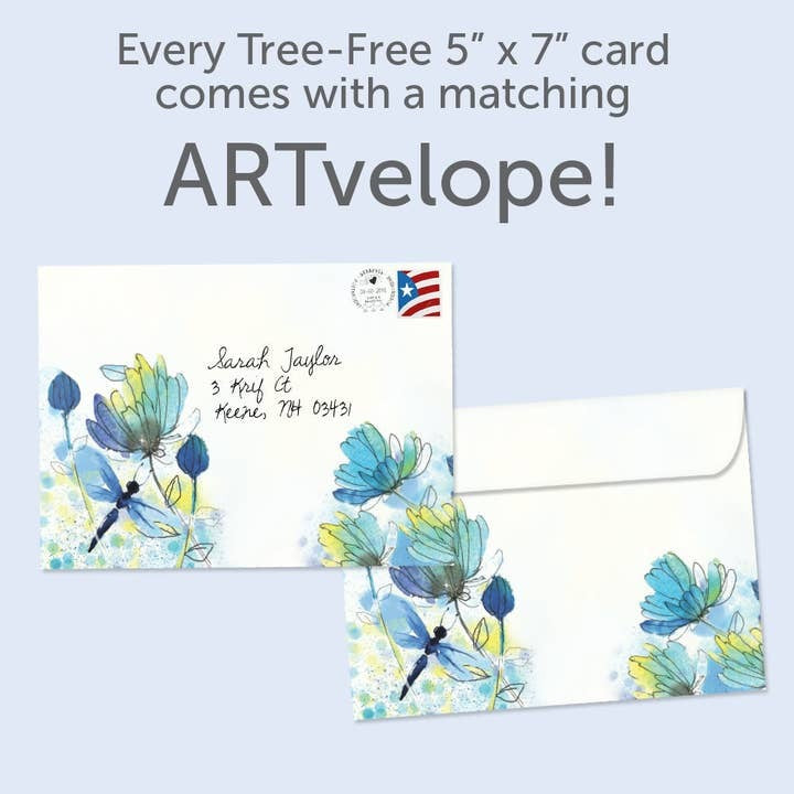 Blue Floral Dragonflies, Get Well Card
