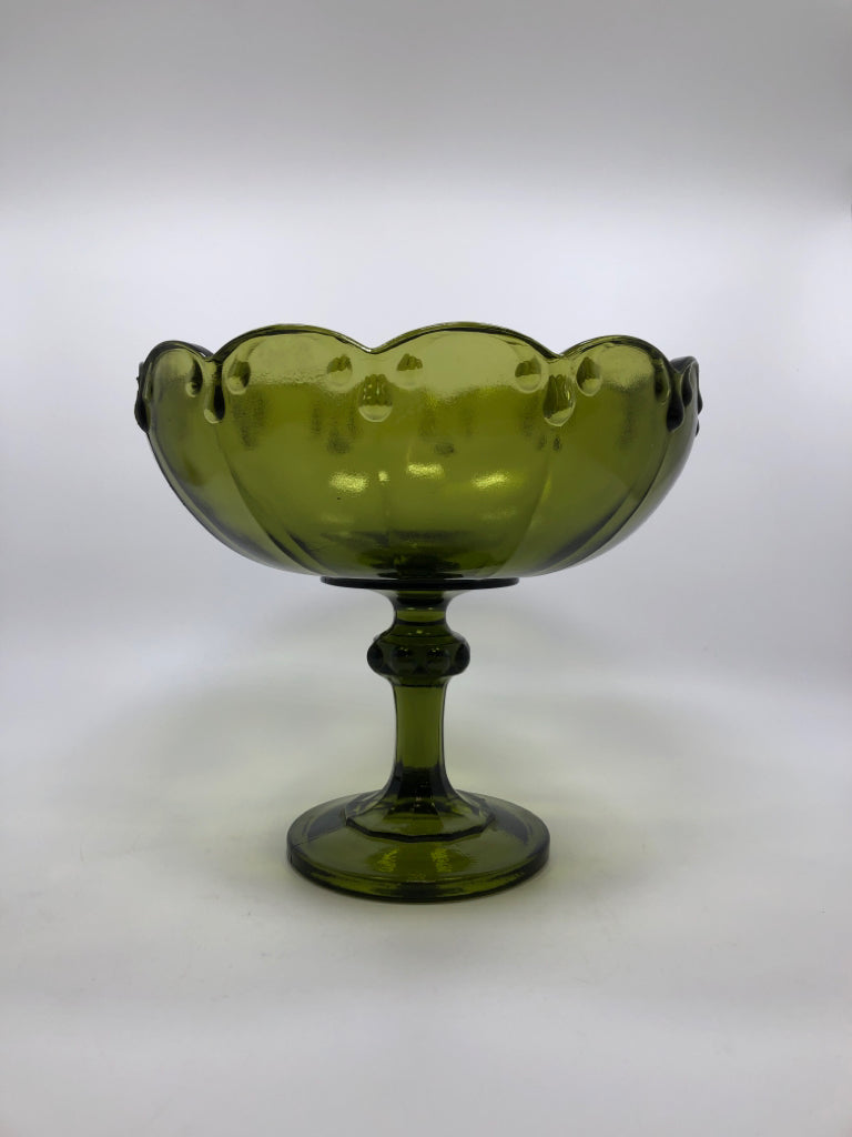 VTG GREEN GLASS CANDY DISH.