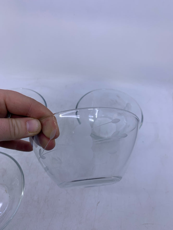 4 ETCHED CEREAL BOWLS.