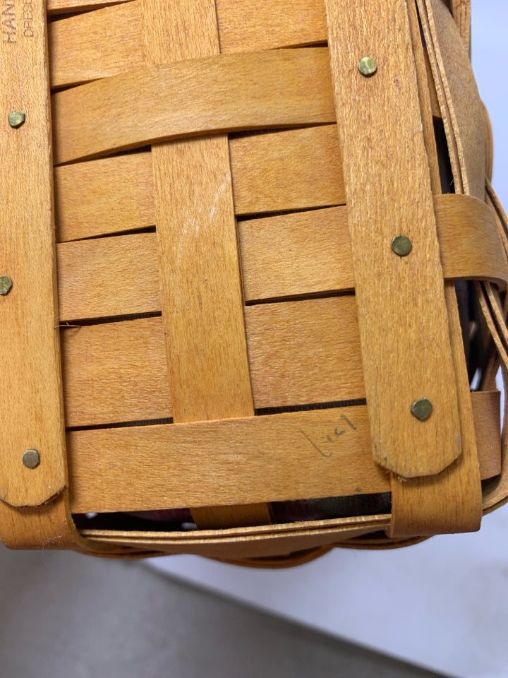 VTG LONGABERGER SMALL BOARDWALK BASKET TOTE W/ DRAWSTRING STRIPED LINER & PROTEC