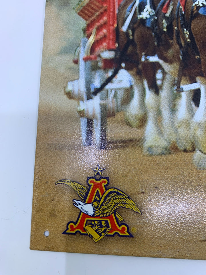 METAL CLYDESDALES BUDWEISER SIGN.