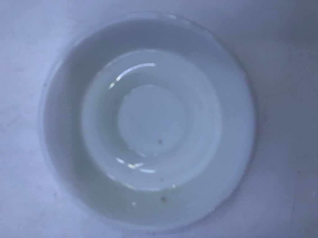 MILK GLASS SHALLOW DISH W/EMBOSSED GRAPES.
