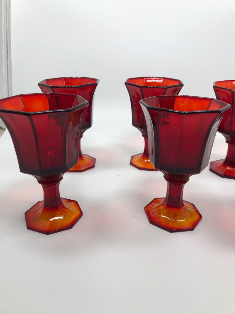 6 VTG INDEPENDENCE GLASS RUBY RED WINE GLASSES.