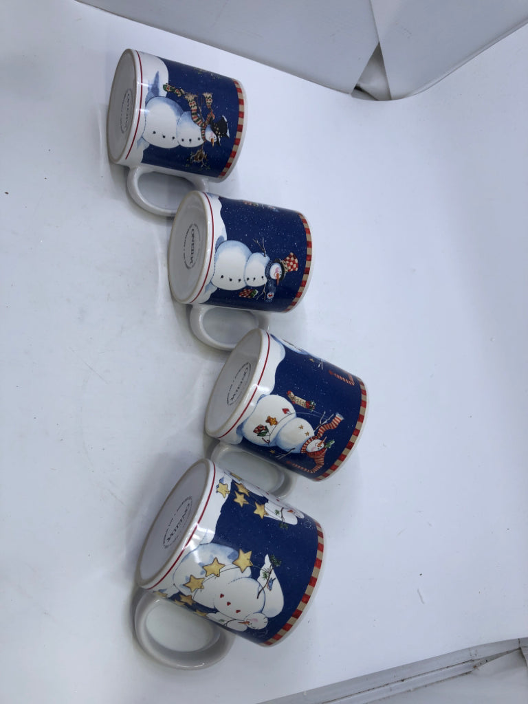 16 PC SVC 4 PRIMITIVE SNOWMAN DINNER,LUNCH,BOWLS,MUGS.