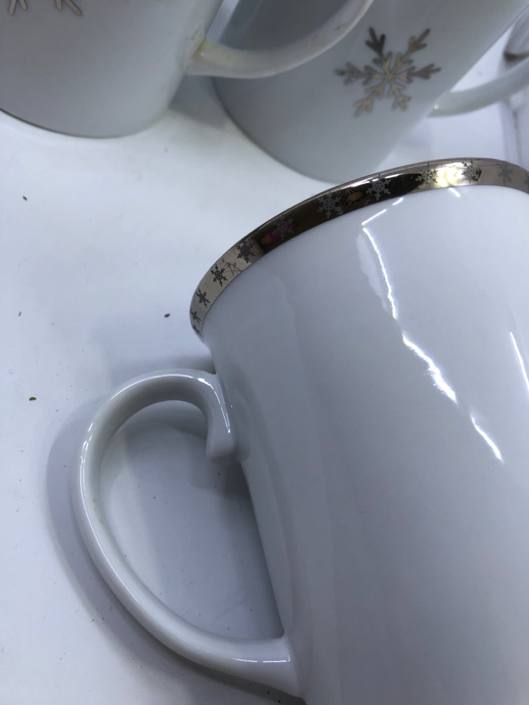 8PC MUG + PLATE SILVER SNOWFLAKE SET.