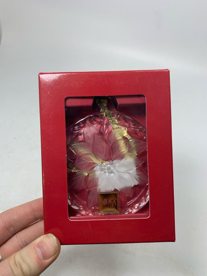 NIB MIKASA POINSETTIA CRYSTAL ORNAMENT.