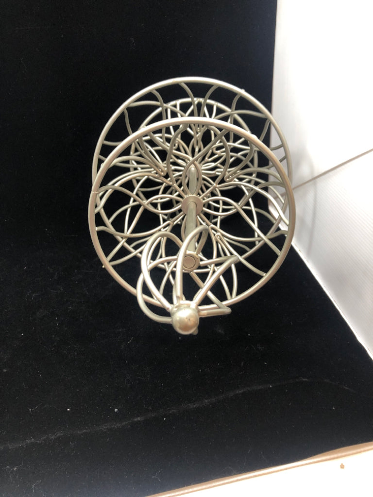 2-TIER GRAY METAL FRUIT BASKET.