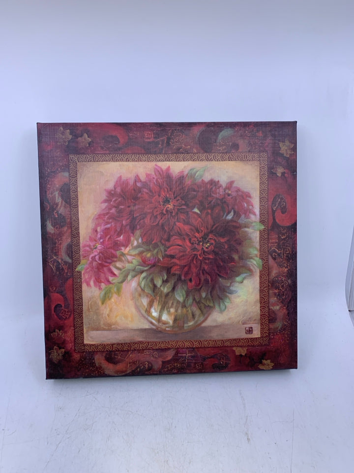 MAROON FLOWERS IN VASE CANVAS WALL ART.