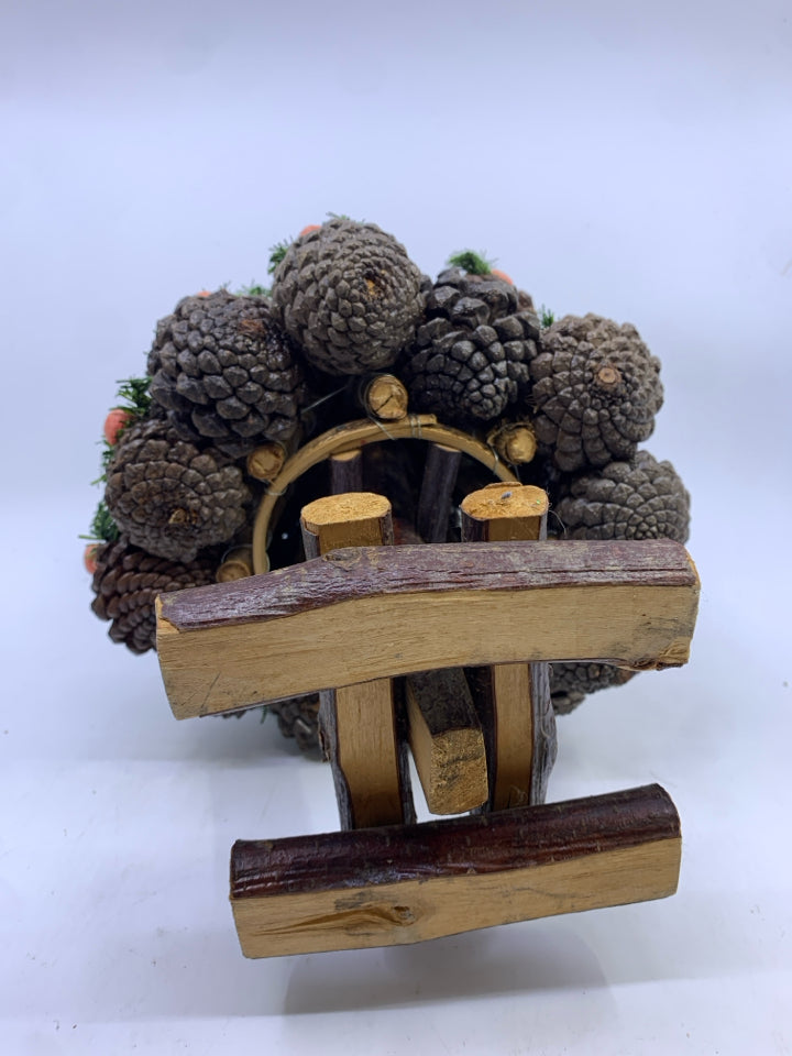 WOOD BASED PINECONE TREE W PINK BALLS.
