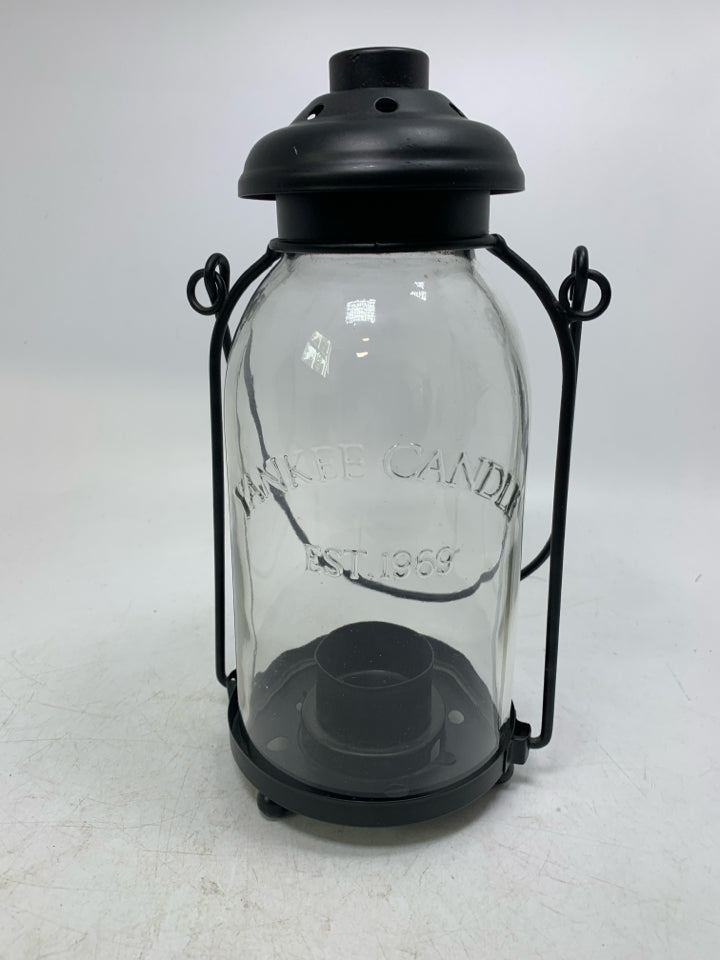 BLACK LANTERN MASON JAR TEA LIGHT LAMP HOLDER .