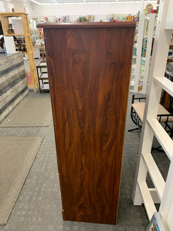 FAUX CHERRY WOOD ARMOIRE 2 DRAWERS CABINET W/ 3 SHELVES GOLD HARDWARE.