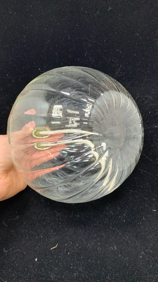 LARGE RIBBED GLASS OIL LANTERN BALL.