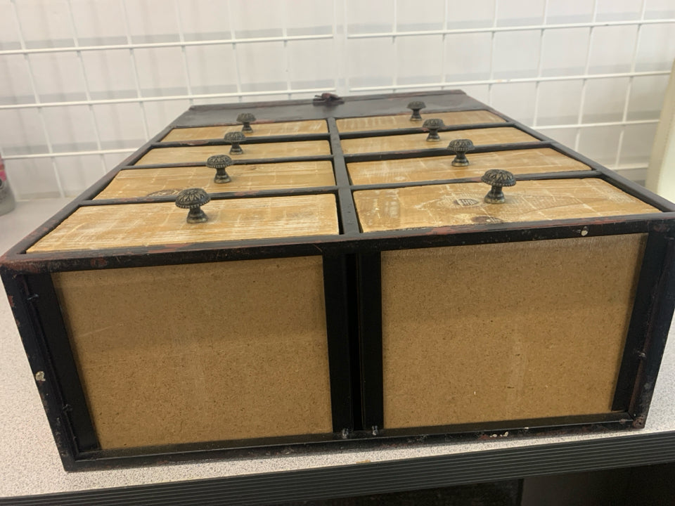 TABLETOP APOTHECARY STYLE CABINET W/8 DRAWERS & FLIP-LID.