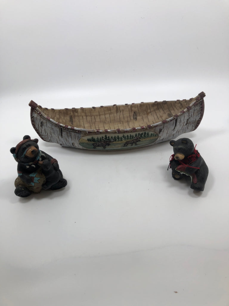 3PC BEARS IN CANOE DECOR FIGURINE.