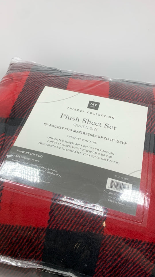 NIP RED PLAID QUEEN SET.