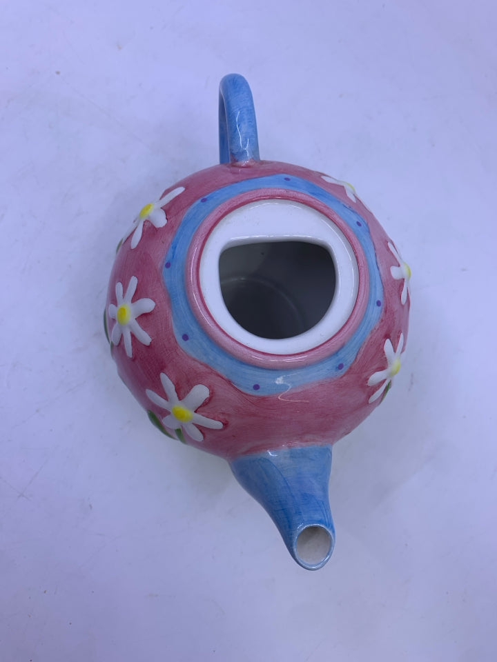 PINK/BLUE WHITE FLOWERS TEAPOT.