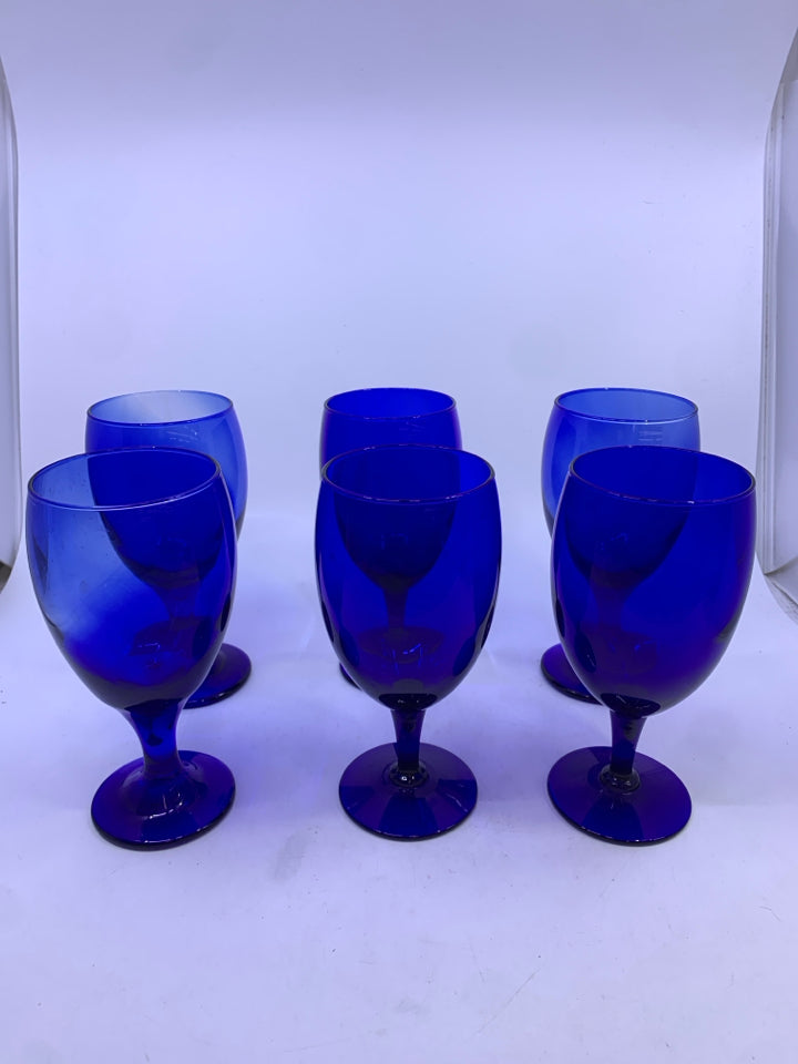 6 COBALT BLUE WINE GOBLETS.