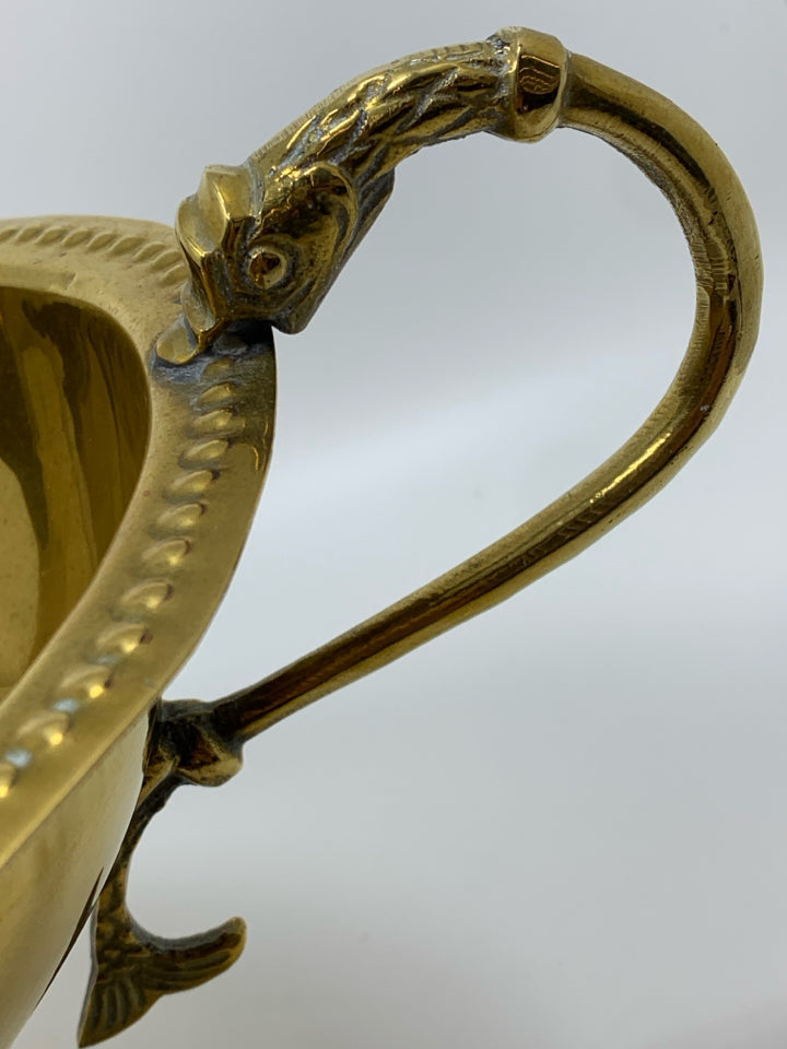 BRASS PEDESTAL CENTERPIECE BOWL W/KOY FISH HANDLES.