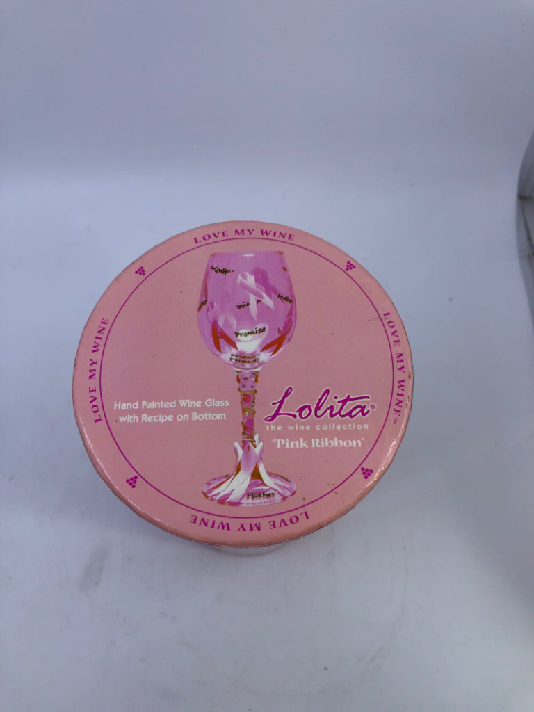 NIB "PINK RIBBON" LOLITA WINE GLASS.
