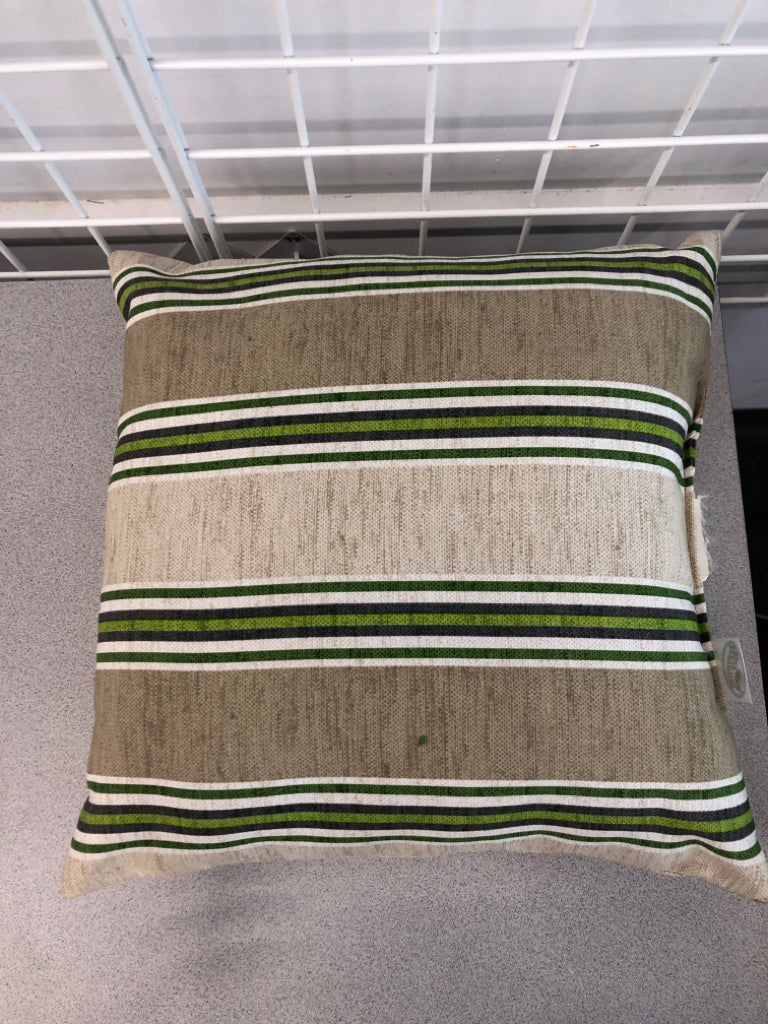 GREEN/BROWN STRIPE PILLOW.