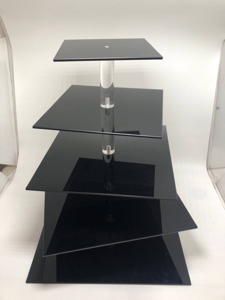 5-TIER BLACK SQUARE CUPCAKE HOLDER.