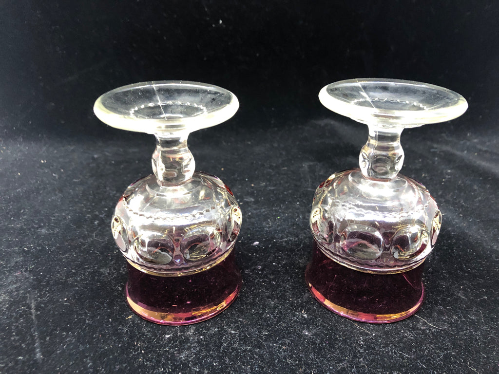 2 VTG SHORT PINK TRIM WINE GLASSES.