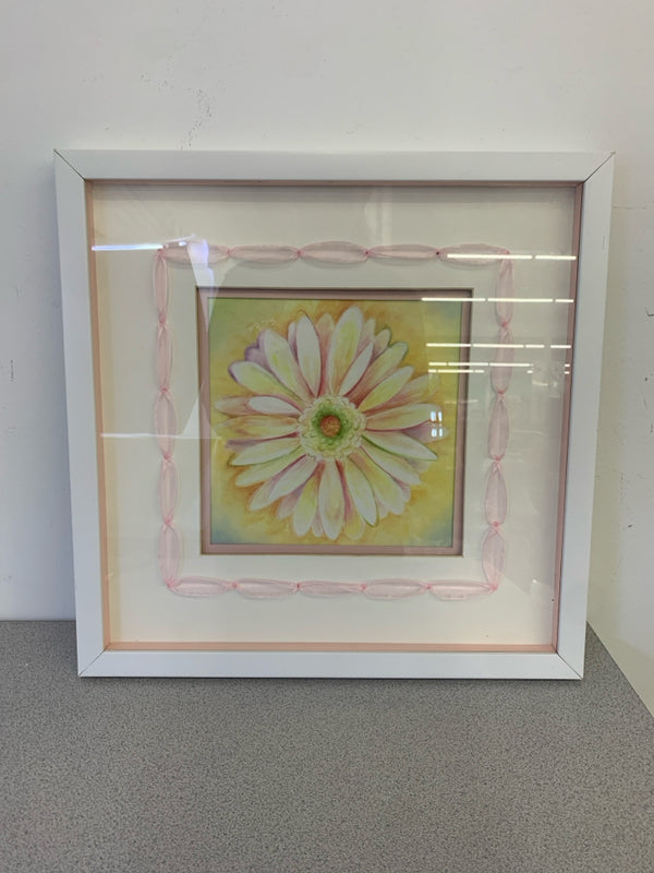 YELLOW/PINK FLOWER IN SHADOW BOX FRAME.