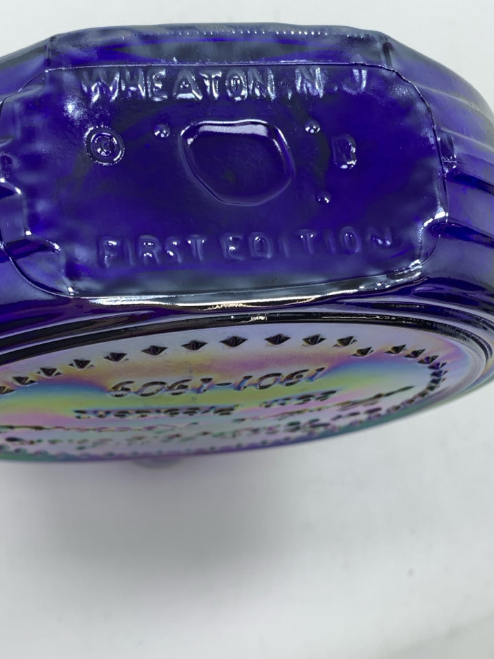 VTG PURPLE IRIDESCENT GLASS ROOSEVELT EMPTY BOTTLE.