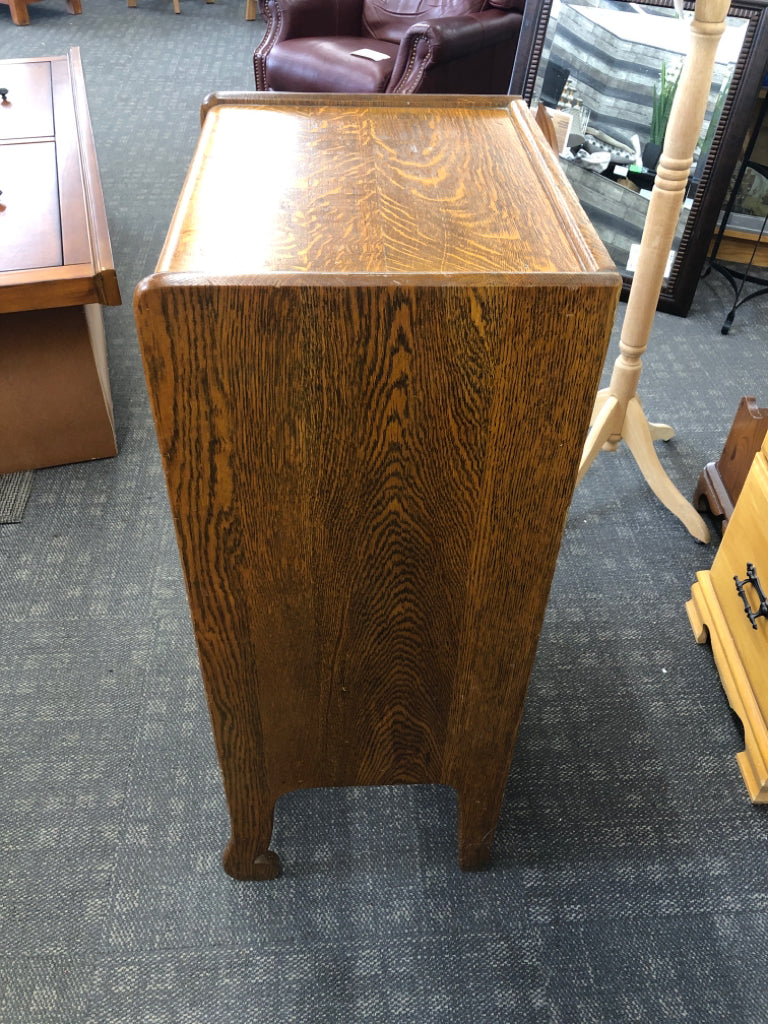 VTG WOOD PAPER/ VINYL FILE CABINET 6 SLOT.