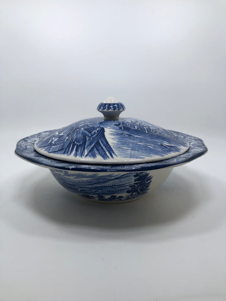 VTG LIBERTY BLUE BOSTON TEA PARTY COVERED DISH.