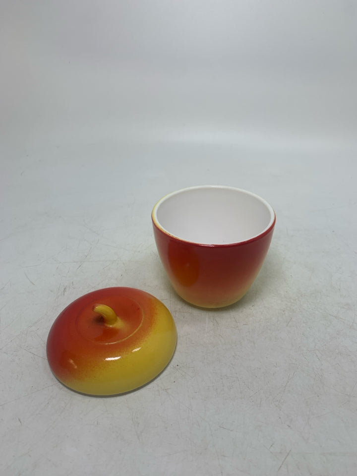 VTG JAM BLUSHING APPLE SHAPED SMALL CANISTER RED/YELLOW.