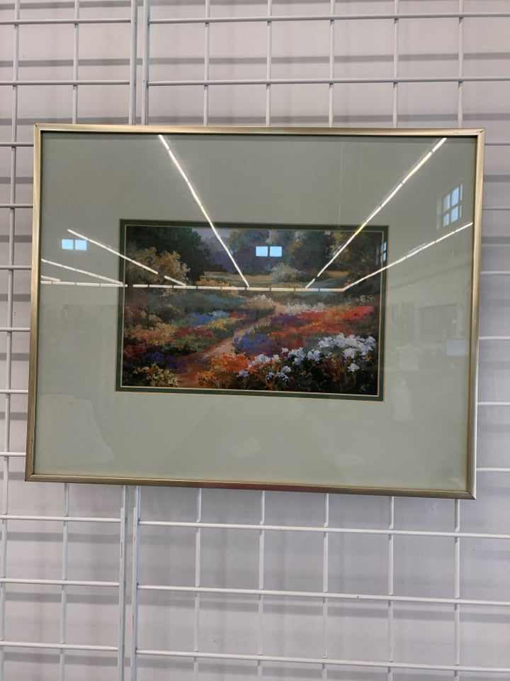 FRAMED VIBRANT GARDEN LANDSCAPE PRINT.