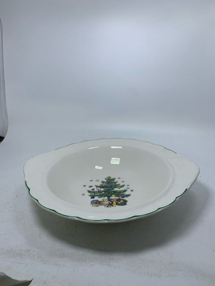 WHITE SERVING BOWL W/ CHRISTMAS TREE & TOYS NIKKO.
