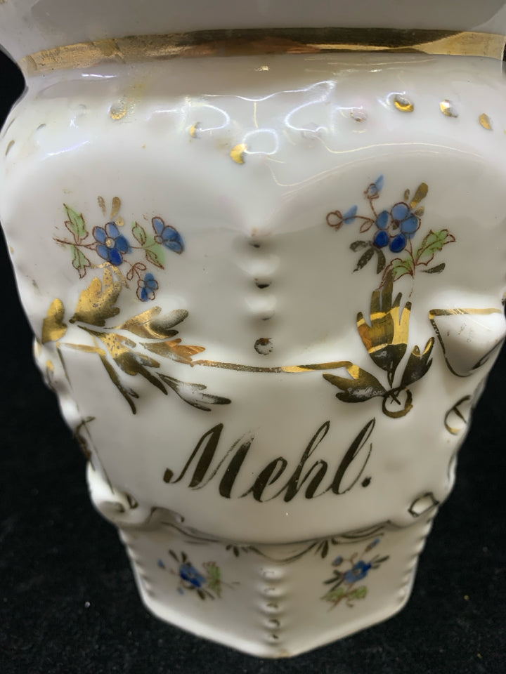 VTG WHITE MEHL (FLOUR) DARK WOOD WALL HANGING.